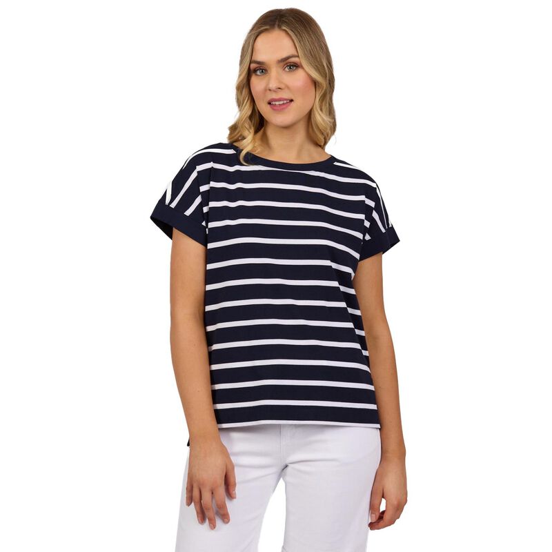 Vassalli Striped Drop Sleeve Top With Stepped Hem image number 0